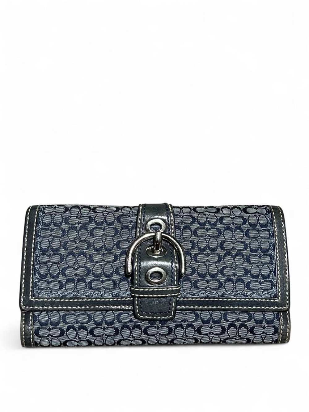Vintage Y2K Coach SoHo Signature Denim Buckle Checkbook Flap Wallet